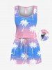 Ensemble chemise et barboteuse hawaïennes assorties, grande taille, tenue de plage, motif cocotier, flamant rose, dégradé, colorblock, imprimé pour couples - Bleu clair 