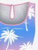 Ensemble chemise et barboteuse hawaïennes assorties, grande taille, tenue de plage, motif cocotier, flamant rose, dégradé, colorblock, imprimé pour couples - Bleu clair 