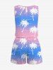 Ensemble chemise et barboteuse hawaïennes assorties, grande taille, tenue de plage, motif cocotier, flamant rose, dégradé, colorblock, imprimé pour couples - Bleu clair 