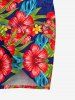 Tenue de plage hawaïenne assortie grande taille à imprimé feuilles tropicales et fleurs d'hibiscus pour couples - Bleu Ciel 