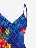 Tenue de plage hawaïenne assortie grande taille à imprimé feuilles tropicales et fleurs d'hibiscus pour couples - Bleu Ciel 