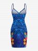 Tenue de plage hawaïenne assortie grande taille à imprimé feuilles tropicales et fleurs d'hibiscus pour couples - Bleu Ciel 
