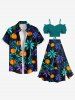 Tenue d'Halloween grande taille à imprimé cocotier, feuilles tropicales et citrouilles pour couples - Vert 