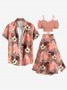 Tenue de plage hawaïenne assortie grande taille à imprimé feuilles tropicales et fleurs d'hibiscus pour couples - Rose clair 