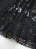 Robe de soirée trapèze grande taille en dentelle florale dorée à paillettes et patchwork - Noir 4X | US 26-28