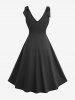 Robe trapèze vintage unie à épaules dénudées et décolleté cache-cœur - Noir L