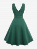 Plus Size Pleated Solid Surplice Vintage A Line Dress with Removable Belt -  
