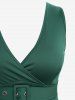 Plus Size Pleated Solid Surplice Vintage A Line Dress with Removable Belt -  