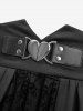 Plus Size Flowers Flocking Heart Buckle High Low Split Suspender Skirt -  