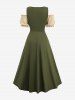 Plus Size Medieval Renaissance Lace Up Plisse Ruffles Cold Shoulder 2 In 1 Vintage Dress -  