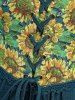 Sunflowers Print Lace Trim Lace-up Pockets Tank Dress -  