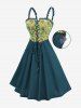 Robe débardeur à imprimé tournesols, bordure en dentelle et poches lacées - Vert profond L
