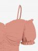 Plus Size Cinched Ruched Ruffles Cold Shoulder Cami Top -  