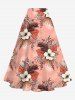 Jupe hawaïenne fendue grande taille à imprimé feuilles tropicales et fleurs d'hibiscus - Rose clair M