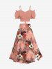 Jupe hawaïenne fendue grande taille à imprimé feuilles tropicales et fleurs d'hibiscus - Rose clair M