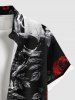 Chemise grande taille à boutons et poches pour homme, motif tête de mort, roses et fleurs, pour Halloween - Noir L