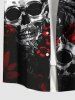 Chemise grande taille à boutons et poches pour homme, motif tête de mort, roses et fleurs, pour Halloween - Noir L