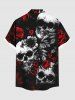 Chemise grande taille à boutons et poches pour homme, motif tête de mort, roses et fleurs, pour Halloween - Noir XL