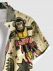 Plus Size Acrobatics Monkey Girl Crocodile Star Print Buttons Pocket Hawaii Shirt For Men -  