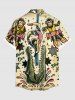 Plus Size Acrobatics Monkey Girl Crocodile Star Print Buttons Pocket Hawaii Shirt For Men -  