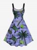 Plus Size Coconut Tree Turtle Shell Flowers Pineapple Print Hawaii Tank Dress -  