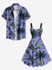 Plus Size Coconut Tree Turtle Shell Flowers Pineapple Print Hawaii Tank Dress -  