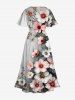 Plus Size Flowers Ombre Print Split Hawaii Midi Dress -  