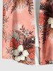 Plus Size Hibiscus Flowers Tropical Leaf Print Buttons Pocket Hawaii Shirt For Men -  