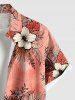 Plus Size Hibiscus Flowers Tropical Leaf Print Buttons Pocket Hawaii Shirt For Men -  