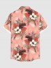 Plus Size Hibiscus Flowers Tropical Leaf Print Buttons Pocket Hawaii Shirt For Men -  