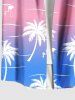 Plus Size Coconut Tree Flamingo Ombre Colorblock Print Buttons Pocket Hawaii Shirt For Men -  