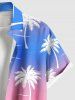 Plus Size Coconut Tree Flamingo Ombre Colorblock Print Buttons Pocket Hawaii Shirt For Men -  