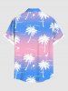 Plus Size Coconut Tree Flamingo Ombre Colorblock Print Buttons Pocket Hawaii Shirt For Men -  