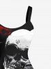 Plus Size Halloween Skulls Rose Flowers Print Tank Dress -  