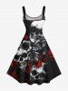 Plus Size Halloween Skulls Rose Flowers Print Tank Dress -  