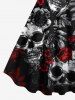 Plus Size Halloween Skulls Rose Flowers Print Tank Dress -  