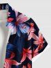 Plus Size Hibiscus Flower Leaf Print Hawaii Button Pocket Shirt For Men -  