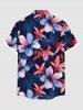 Plus Size Hibiscus Flower Leaf Print Hawaii Button Pocket Shirt For Men -  