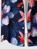 Plus Size Hibiscus Flower Leaf Print Hawaii Button Pocket Shirt For Men -  