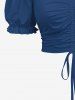 Haut cintré uni à épaules dénudées et manches bouffantes grande taille - Bleu XS