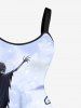 Plus Size Pumpkin Lantern Skeleton Wizard Tree Moon Print Halloween A Line Dress -  