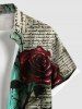 Plus Size Rose Flower Newspaper Angel Print Button Pocket Shirt For Men -  