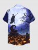 Chemise grande taille à imprimé citrouille, lanterne, squelette, arbre, lune, Halloween, boutonnée, poche, pour homme - Pourpre  2XL