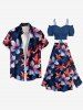 Plus Size Hibiscus Flower Leaf Print Hawaii Split A Line Skirt -  