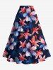 Jupe trapèze fendue hawaïenne grande taille à imprimé feuilles et fleurs d'hibiscus - Noir 6X