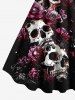 Plus Size Skull Rose Flower Print Halloween A Line Dress -  