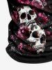 Polo grande taille à col rabattu et fermeture éclair pour homme, imprimé tête de mort et rose, idéal pour Halloween - Noir L