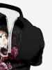 Plus Size Skull Rose Flower Print Halloween Zipper Turn-down Collar Polo Shirt For Men -  