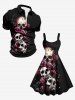 Plus Size Skull Rose Flower Print Halloween A Line Dress -  