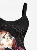 Plus Size Skull Rose Flower Print Halloween A Line Dress -  